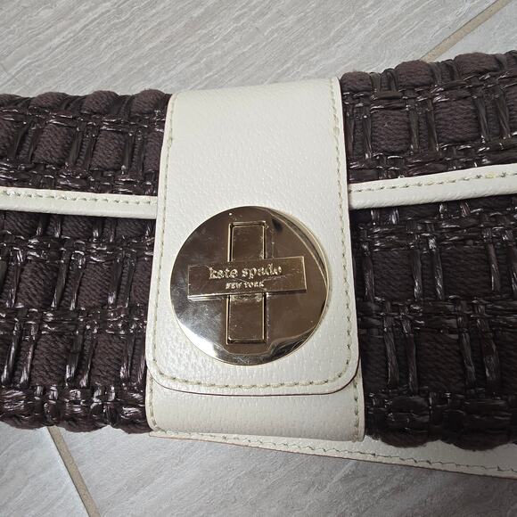 Kate Spade Woven Clutch Bag Shoulder Brown/White NWOT - Picture 7 of 12